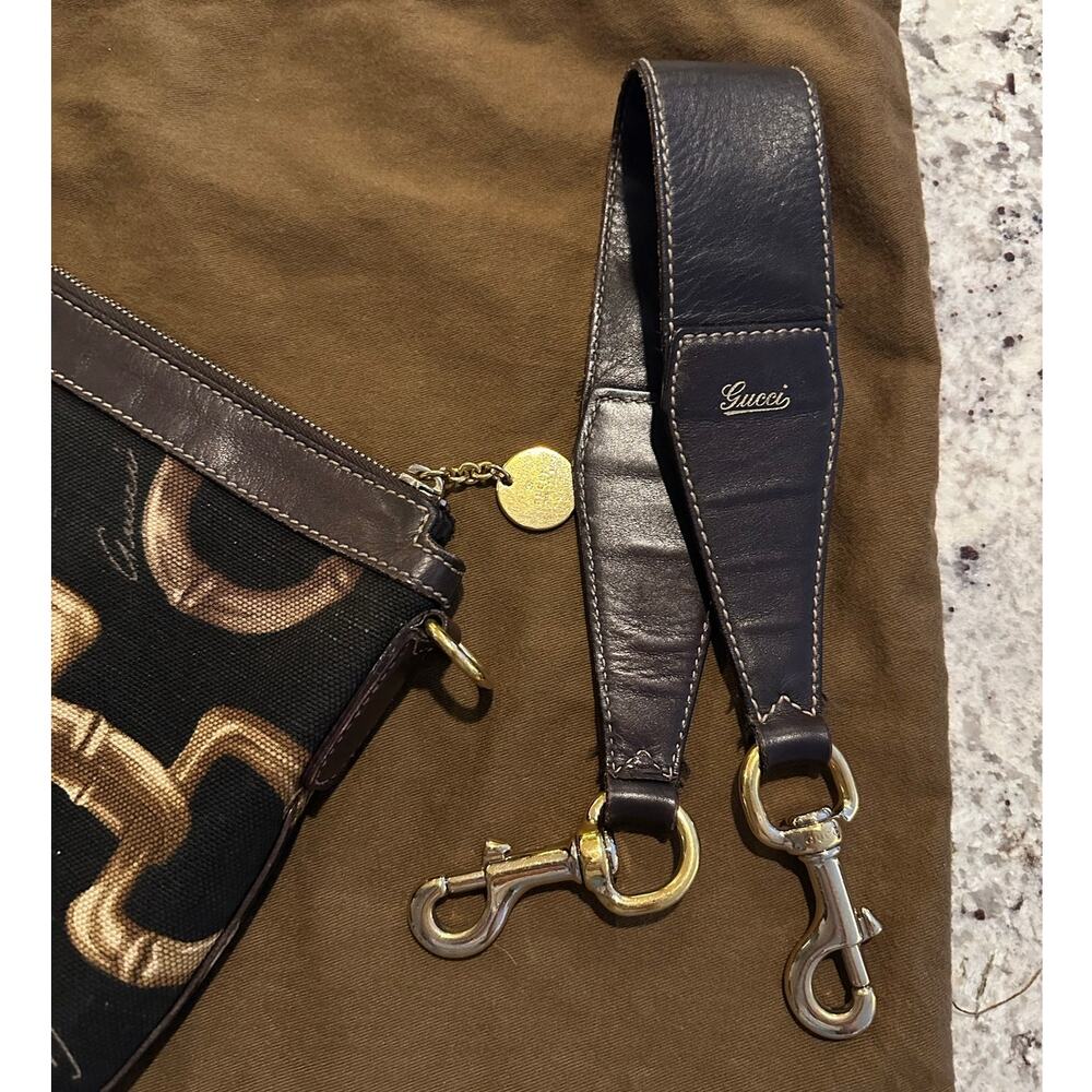 Rare vintage Gucci Half Moon bamboo Horsebit canvas & leather hobo brown black - Picture 4 of 17